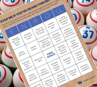 bingo balls with an enrollment bingo card on top