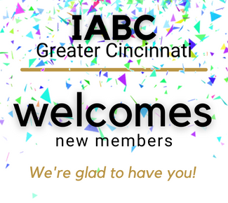 confetti background with the copy: IABC Greater Cincinnati welcomes new members. We're glad to have you! 