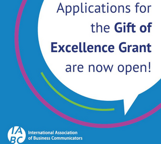 Applications for the Gift of Excellence Grant are now open! (Text on a blue background.)