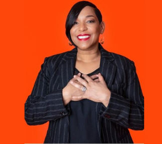 photo of Regina Carswell Russo, Founder/CEO, RRight Now Communications on an orange background