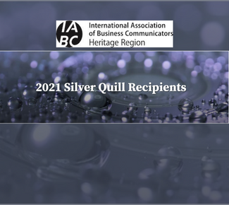 2021 Silver Quill Recipients on a background of silver balls