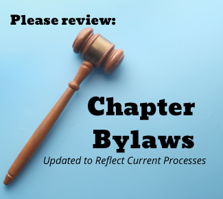 Gavel on blue background and the words, "Chapter Bylaws Updated to Reflect Current Processes.