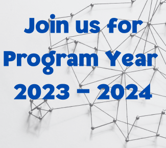 Metal network of connections overlaid with the words, "Join us for Program Year 2023-2024."